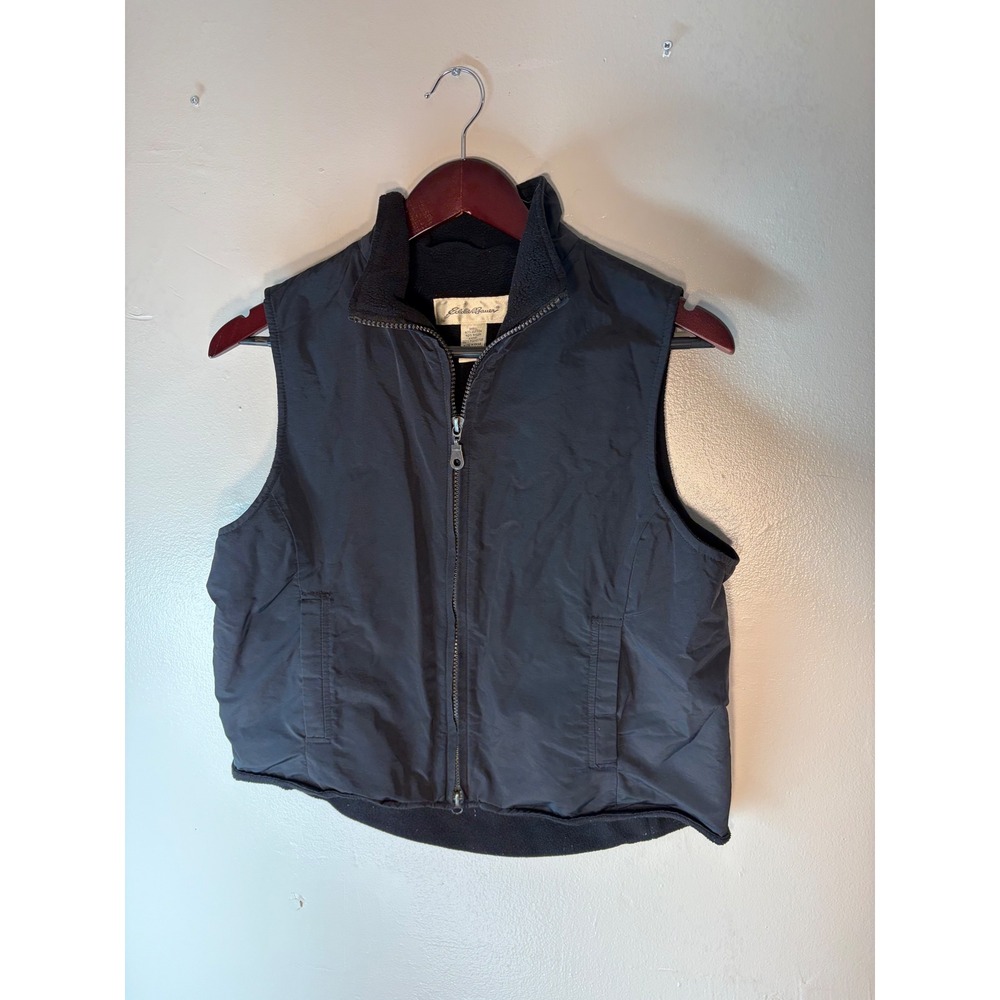 Eddie Bauer Mens Black Fleece Lined Full Zip Outdoor Vest Size M Petite